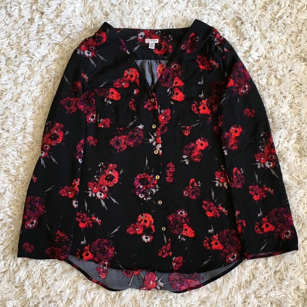 ✨WOMENS GUESS BLACK FLORAL DRESS SHIRT